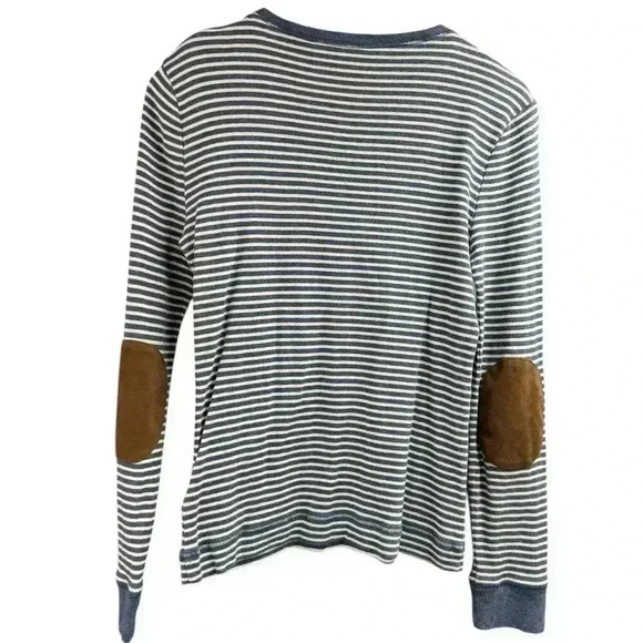 Lauren by Ralph Lauren Soft Cotton Blue/White Stripe Top with suede patch elbow - Picture 2 of 11
